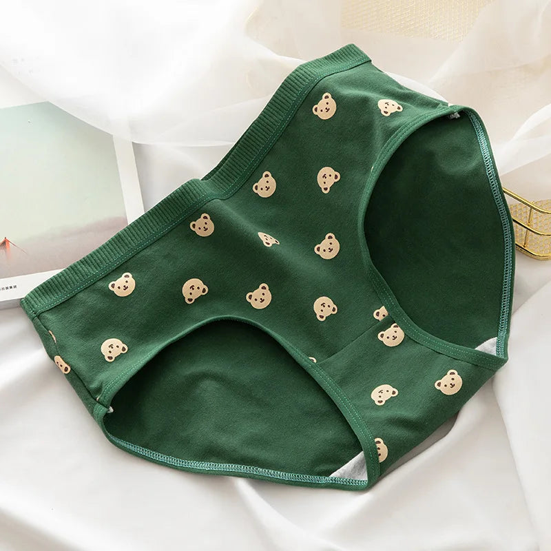 Cotton Panties Women Panties Green Print Briefs Low Waist Underwear Female Underpants Lingerie Cartoon Panty M-XL
