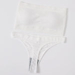 Women Strapless Bra And Panties Set Seamless Anti-Slip Tube Bra Sexy Underwear Brazilian Panties Ribbed Bandeau Lingerie Set