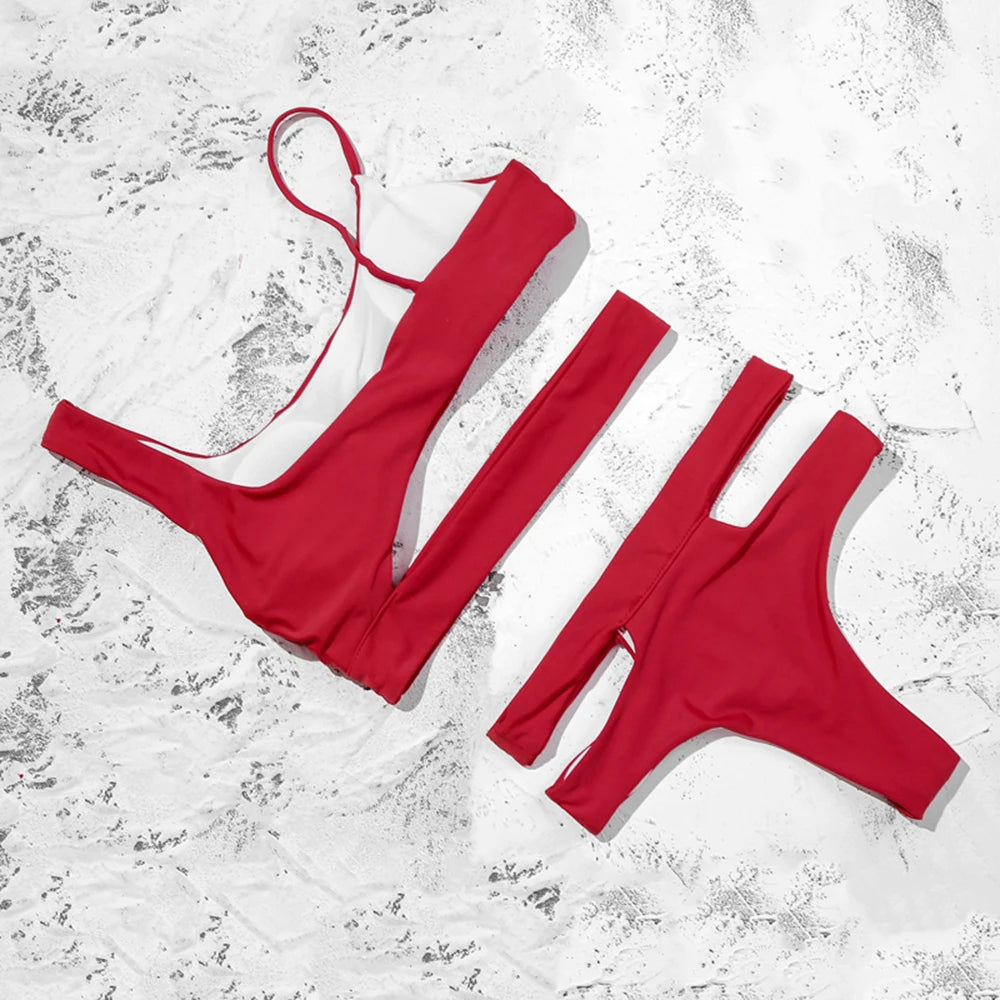 ZTVitality Solid Sexy Bikinis High Waist Bikini 2021 Hot Sale Asymmetry Straps Hollow Out Swimsuit Female Swimwear Women Biquini