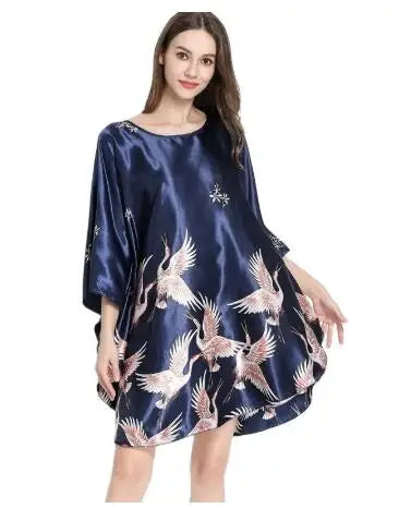 Summer New Chinese Style Satin Robe Dress Women's Sexy Loose Nightgown Sleepwear Vintage Kaftan Bathrobe Gown Plus Size