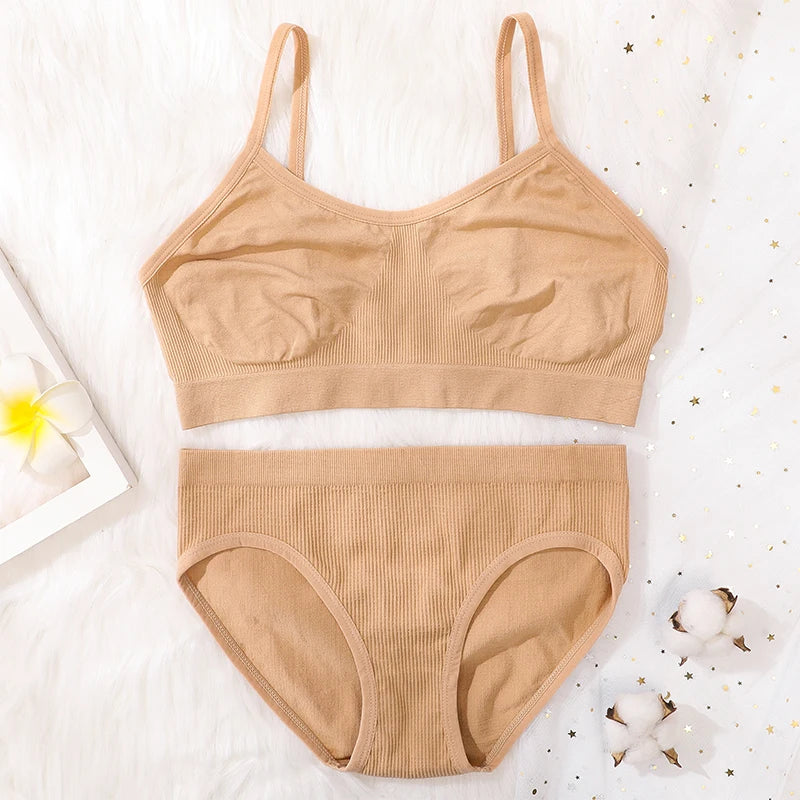Women Seamless Bra And Panties Set Non-Wire Push-Up Bralette Female Low-Waist Thongs T-back Panties Sexy Lingerie Underwear Set