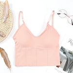 Women Tanks Top Low Back Crop Top Underwear Female Crop Sport Seamless Tops Sexy Lingerie Backless Removable Padded Camisole