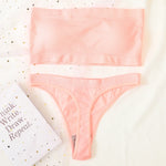 Women Strapless Bra And Panties Set Bandeau Bra High Waist Thong Seamless Underwear Sexy Tube Bra Female Sexy Lingerie Set M-XL