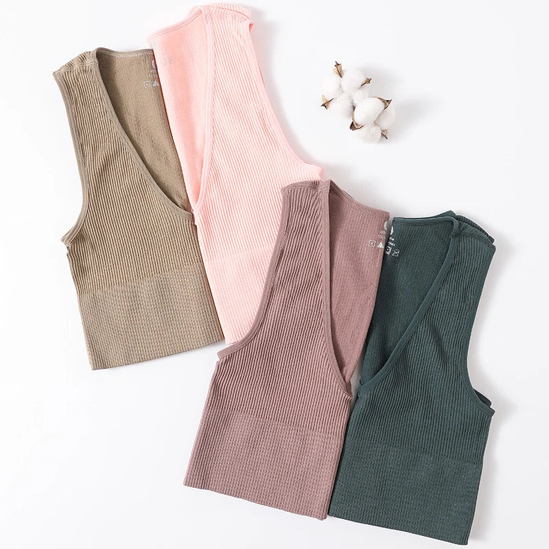 Deep V-Neck Crop Top 18 Colors Slim Fit Tank Stretchy Sleeveless Crop Vest Casual Ribbed Knit Top Low Cut Summer Camisole M-XL