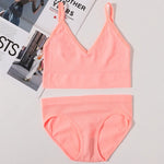 Women Seamless Bra And Panties Set U Back Bra Crop Top Sexy Lingerie Set No Pads Brassiere Low Rise Briefs Ladies Underwear Set