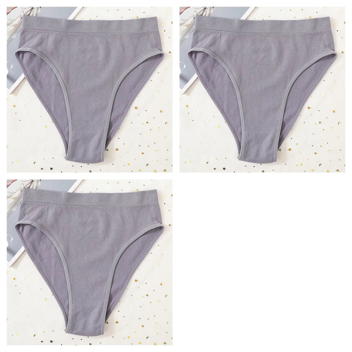 3Pcs/Set Seamless Panties Women High Waist Briefs High Cut Sports Bottom Underwear Female Stretch Rib Underpants Sexy Lingerie