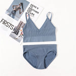 Women Seamless Bra And Panties Set U Back Bra Crop Top Sexy Lingerie Set No Pads Brassiere Low Rise Briefs Ladies Underwear Set