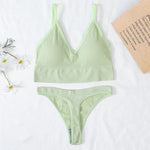 Women Bra And Panties Set U Back Bra Seamless Underwear Sport Cropped Top Low Waist Thongs Sexy Lingerie Set Fitness Crop Top