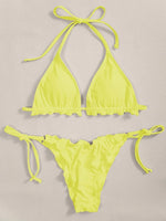 Halter String Ruffled Frilled Bikini 2026 Women Swimsuit Female Swimwear Two Pieces Bikini Set Padded Bather Bathing Suit Swim
