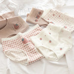 1 Pack Cute Bear & Strawberry Print Cotton Mid-Rise Panties Women's Comfort Underwear M-XL Grid & Striped Print Lingerie