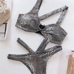 Asymmetric Shiny Snake Skin Thong Bikini Female Swimsuit Women Swimwear Two Pieces Bikini set High Cut Bather Bathing Suit Swim