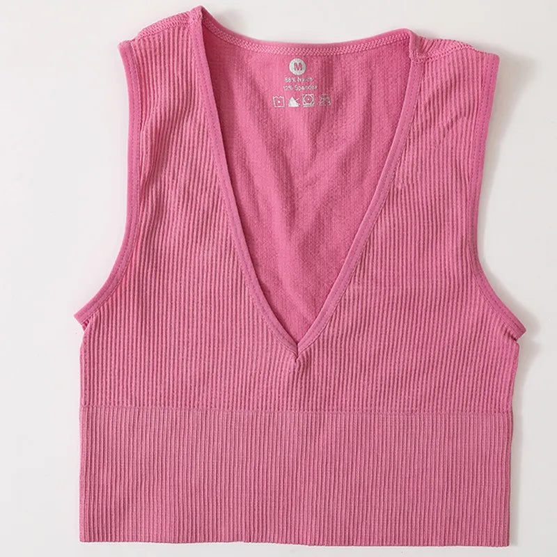 Deep V-Neck Crop Top 18 Colors Slim Fit Tank Stretchy Sleeveless Crop Vest Casual Ribbed Knit Top Low Cut Summer Camisole M-XL