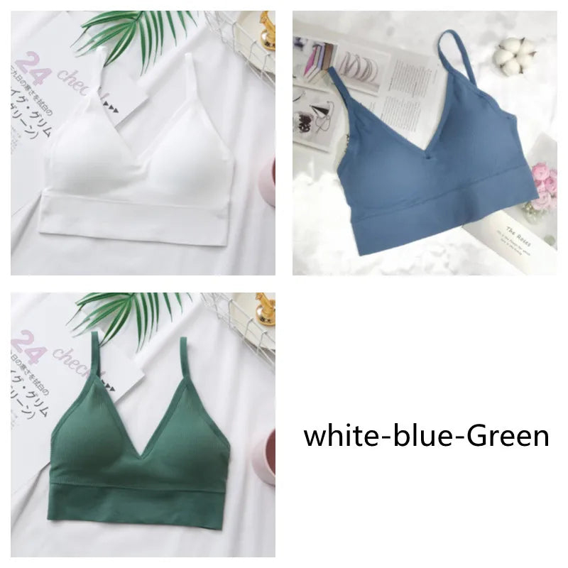 3Pcs/Set Women Sexy Crop Tops Seamless Bra Female Streetwear Sport Crop Top Tee Solid Color Underwear Lingerie Push Up Bra