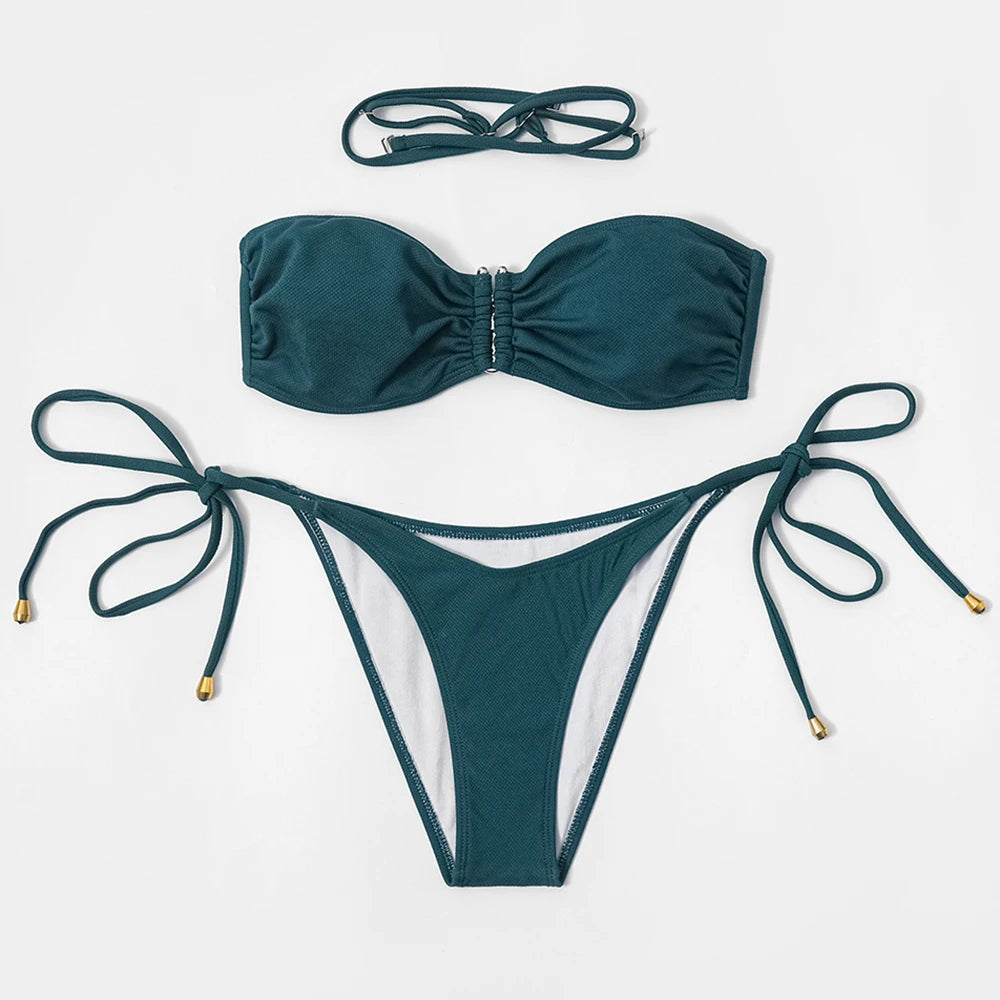 ZTVitality Solid Plaid Sexy Bikini 2026 Hot Sale Padded Bra Removable Straps Bandage Swimsuit Beach Wear Swimwear Women Biquini