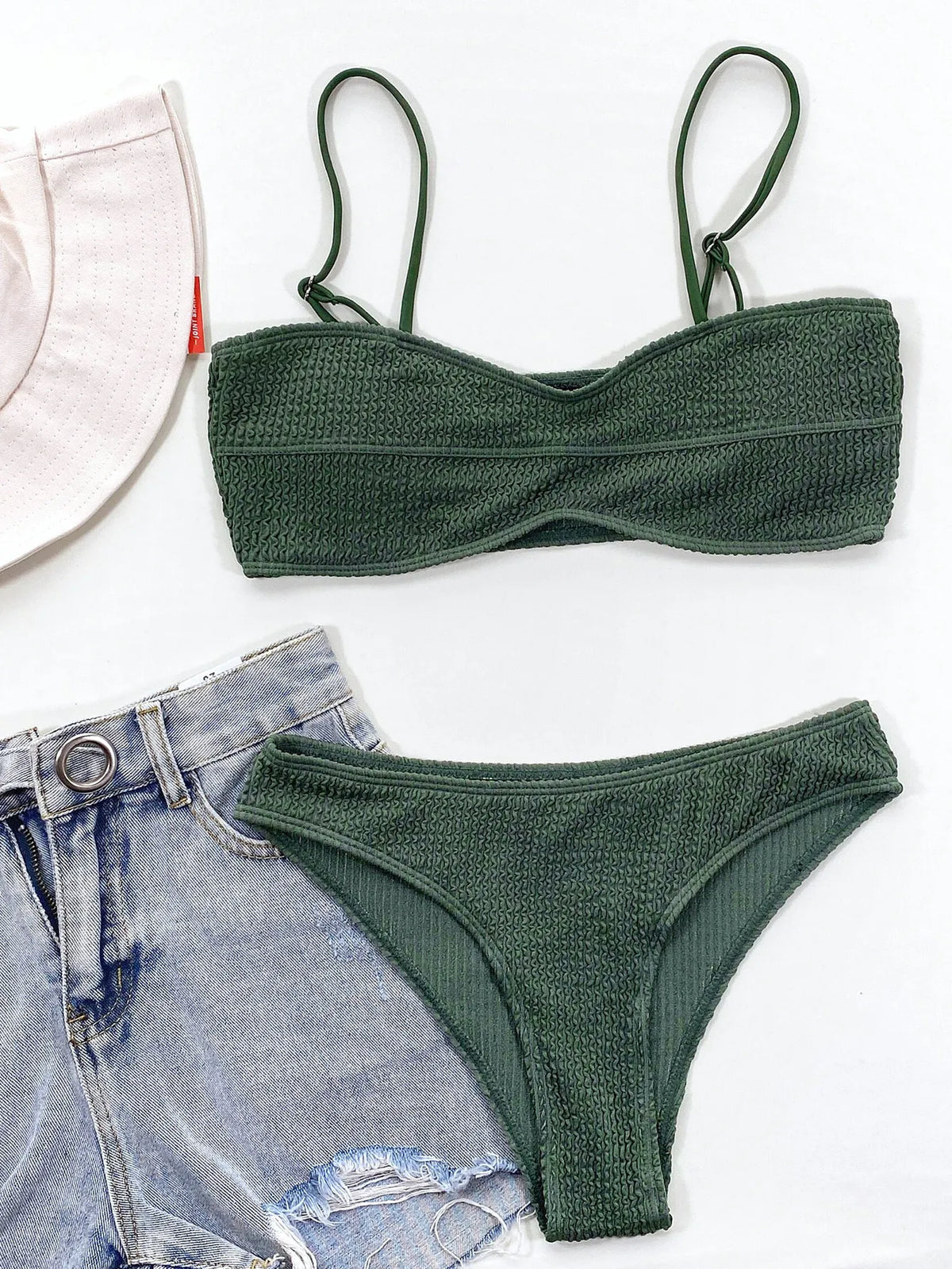 Sexy Micro Bikini 2026 Swimwear Women Green Black Push Up Pleate Swimsuit Summer Beach Bathing Suit High Waist Swimming Suit