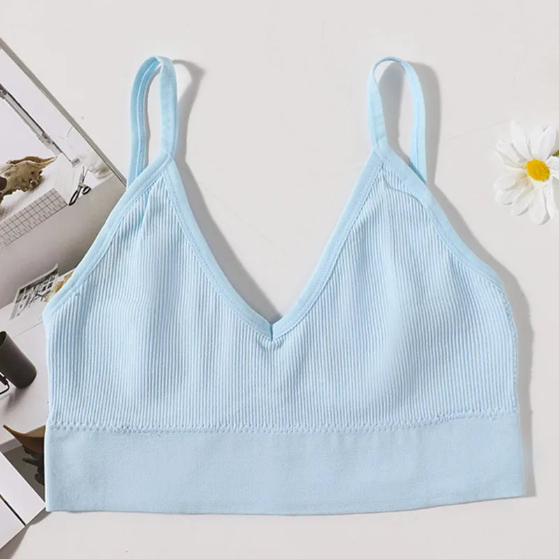 Seamless Bras For Women U-Back Sports Crop Top Sexy Lingerie Non-wire Thin Strap Ribbed No Pads Underwear V Neck Intimates M-XL