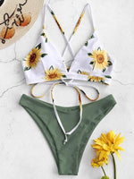Sunflower Printed Bikini Set Sexy Swimwear Women 2021 Mujer Push Up Padded Biquini Bathers Bandage Bathing Suit Swimsuit Bikini
