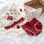 1PC Cotton Panties Soft Underwear Women Mid-Waist Briefs Female Red Strawberry Hearted Print Design Ladies Sexy Lingerie Panty