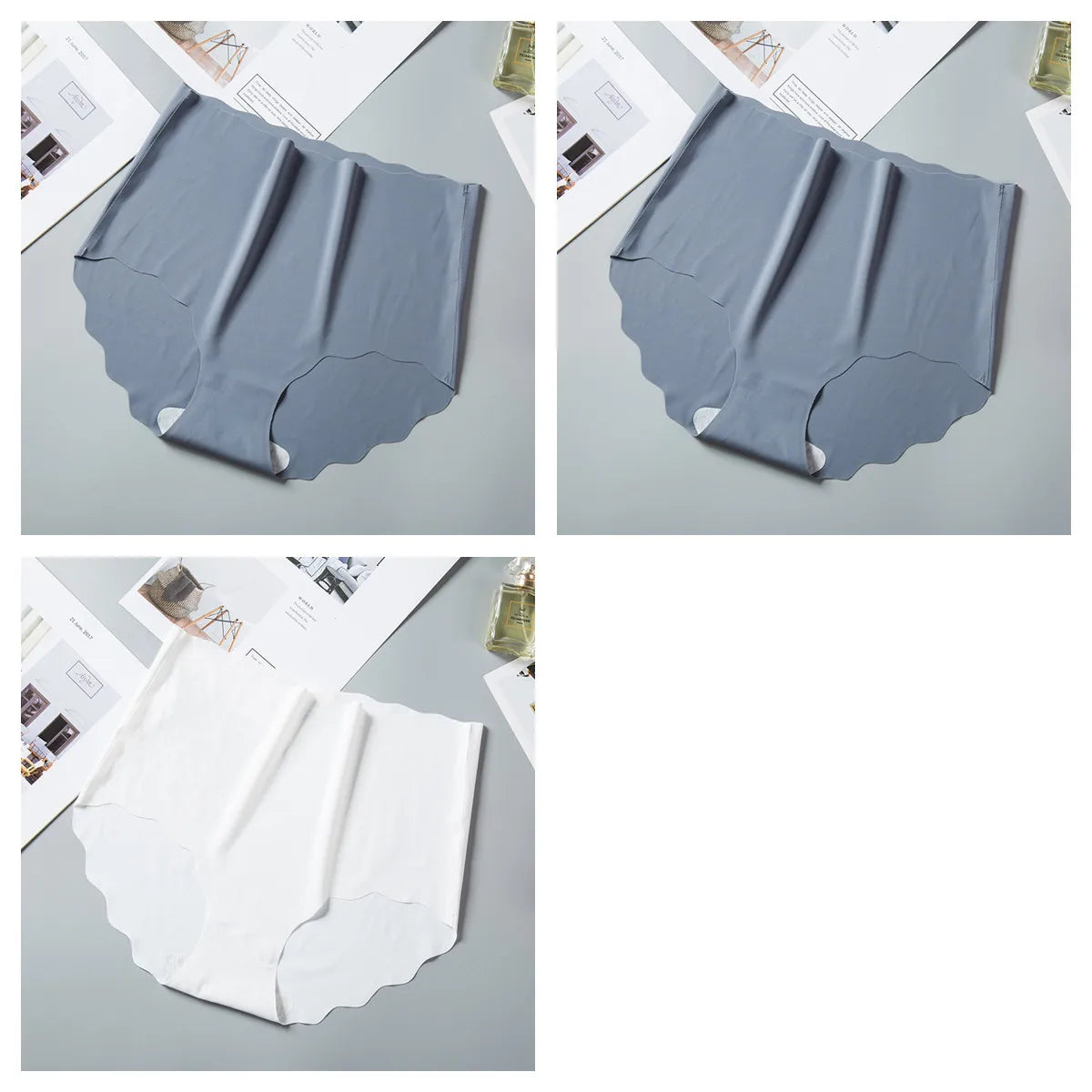 3Pcs/Set Women Ice Silk Panties Wavy Trim Seamless Underwear High Waist Panty No Show Briefs Invisible Ladies Lingerie M-XXL