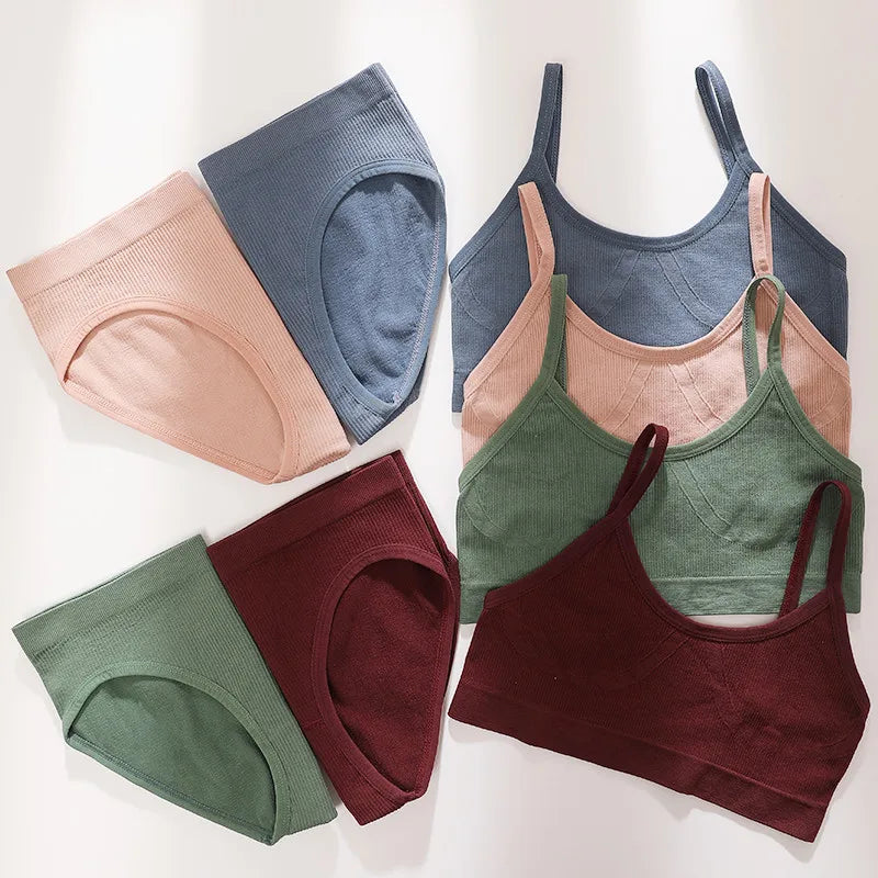 Women Seamless Bra Briefs Set Push Up Bra Top Sexy Lingerie Female U Back Crop Top Brassiere Underwear Set