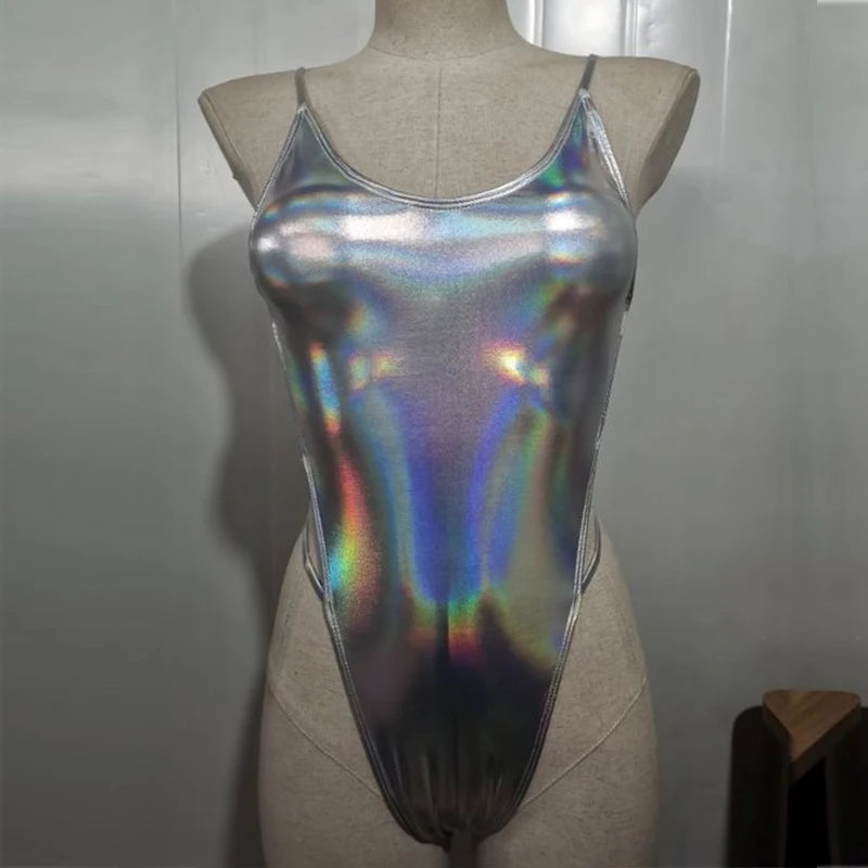 2025 Sexy Sparkling Shiny Women Swimwear One Piece Swimsuit Female High Cut Monokini Backless Bather Bathing Suit Swim Bodysuit