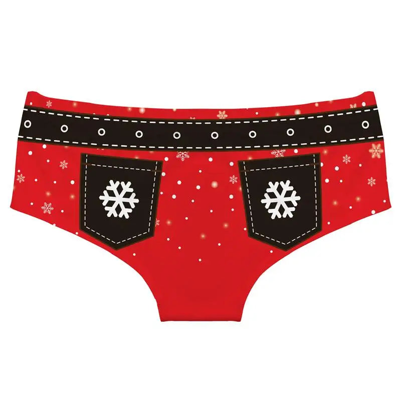 Women's Breathable Elastic Underpants Original Christmas Pattern Print Briefs Sexy Low-waist Knickers Sexy Butt Wrap T-pants