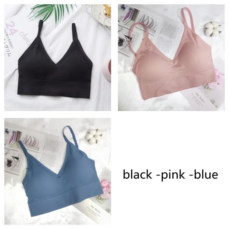 3Pcs/Set Women Sexy Crop Tops Seamless Bra Female Streetwear Sport Crop Top Tee Solid Color Underwear Lingerie Push Up Bra