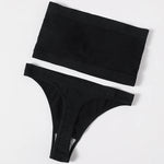 Women Strapless Bra And Panties Set Seamless Anti-Slip Tube Bra Sexy Underwear Brazilian Panties Ribbed Bandeau Lingerie Set