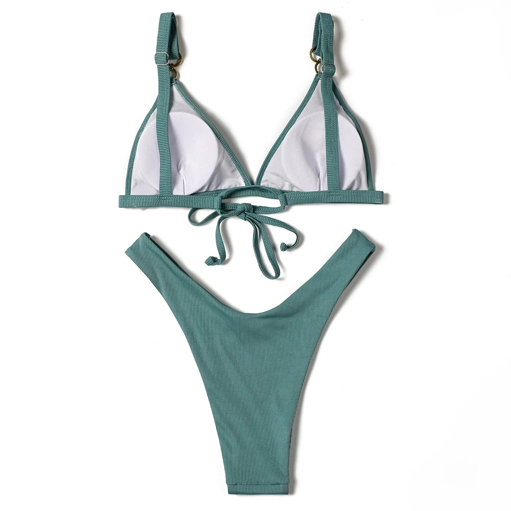 ZTVitality Sexy Solid Push Up Bikini 2025 New Arrival Padded Bra High Leg Swimsuit Ring Bandage Swimwear Women Brazilian Biquini
