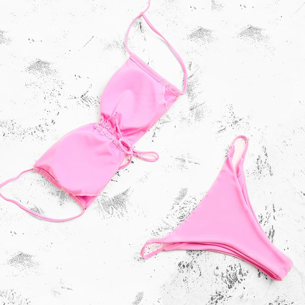 ZTVitality Pink Bikinis Sexy Push Up Bikini 2020 Hot Sale Padded String Bandage Low Waist Swimsuit Female Swimwear Women Biquini