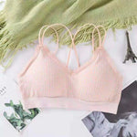 Gingham Lace Cross-Back Bralette Wireless Wrap Bra Sexy Lingerie Stretchy Beauty Cross Back Underwear Plaid Lace Trim Tube Bra