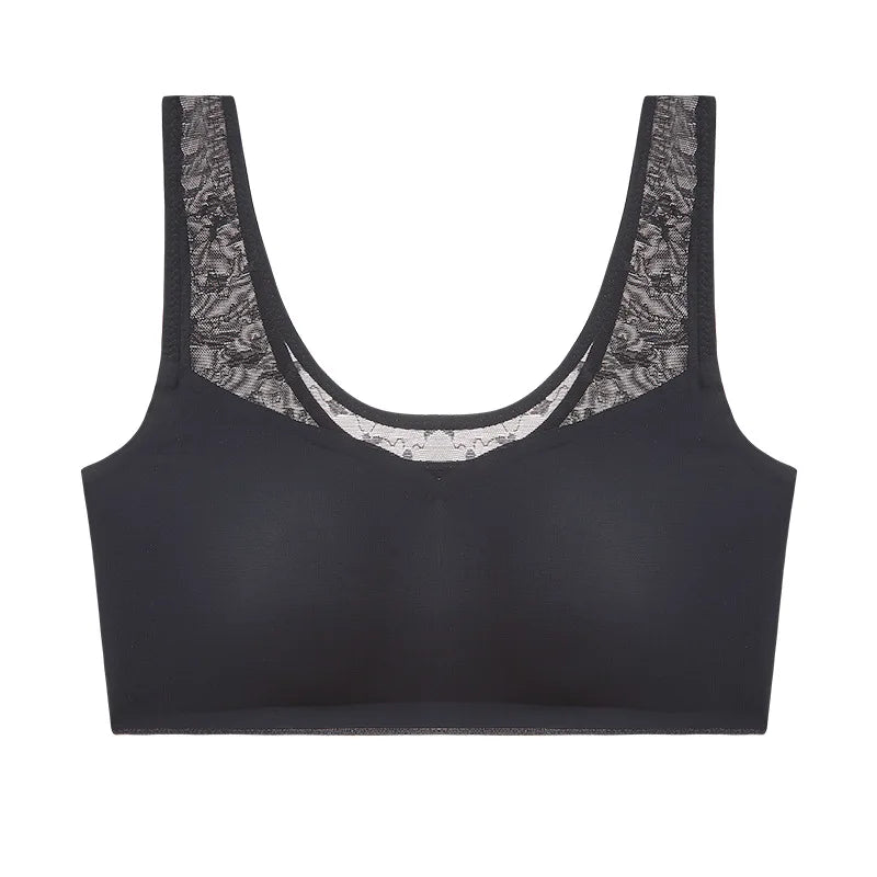 Sexy Latex Bra Push Up Women's Underwear Seamless Beautiful Back Shock-absorbing Gathers Bralette Transparent Lace Brassiere