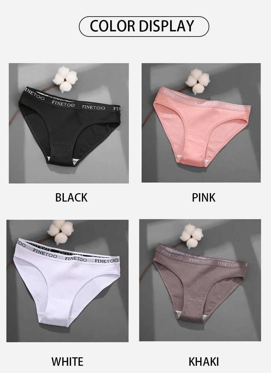 FINETOO 3PCS/Set Women's Underwear Cotton Panty Sexy Panties Female Underpants Solid Color Panty Intimates Women Lingerie M-2XL