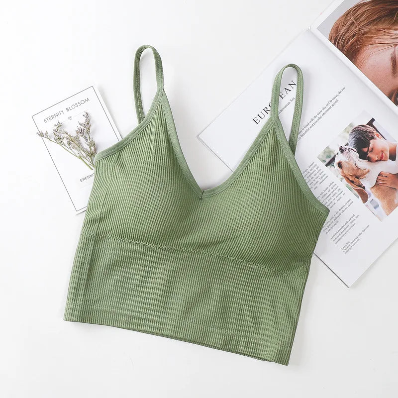 Women Tube Tops Seamless Bra Crop Top Sports Underwear Streetwear Fitness Tops Cami With Removable Pads Solid Color Lingerie