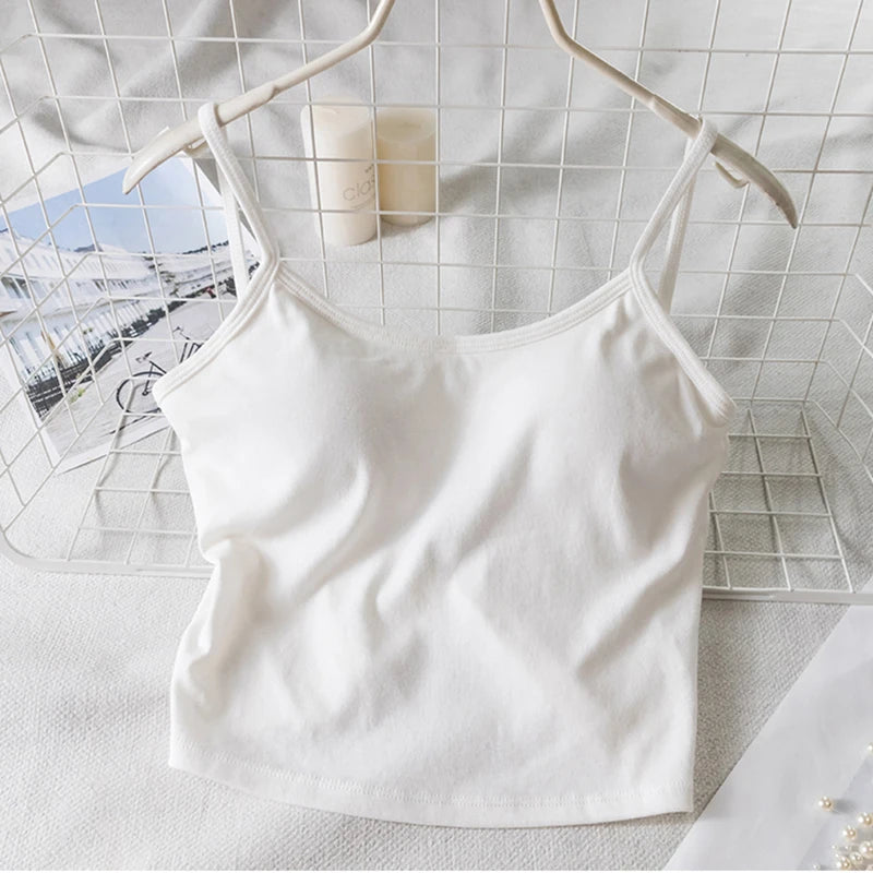 Women Crop Tops U-Back Tanks Top Female Cotton Underwear Summer Twist Back Cami Padded Top Beauty Back Removable Pads Camisoles