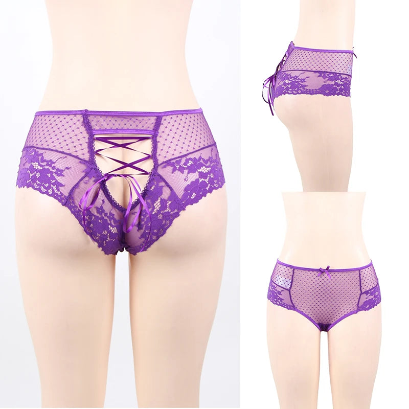 Big Size High Waist Womans Briefs Lingerie Perspective Floral Lace Strappy Panty Embroidery Dot Hot Underwear Women Sexy Panties