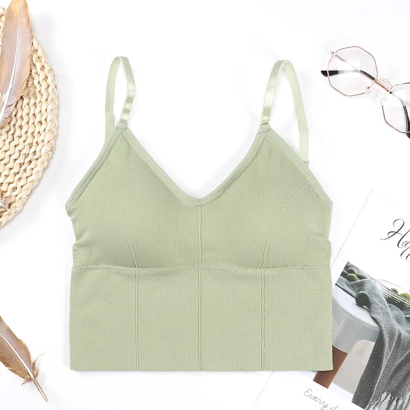 Women Tanks Top Low Back Crop Top Underwear Female Crop Sport Seamless Tops Sexy Lingerie Backless Removable Padded Camisole