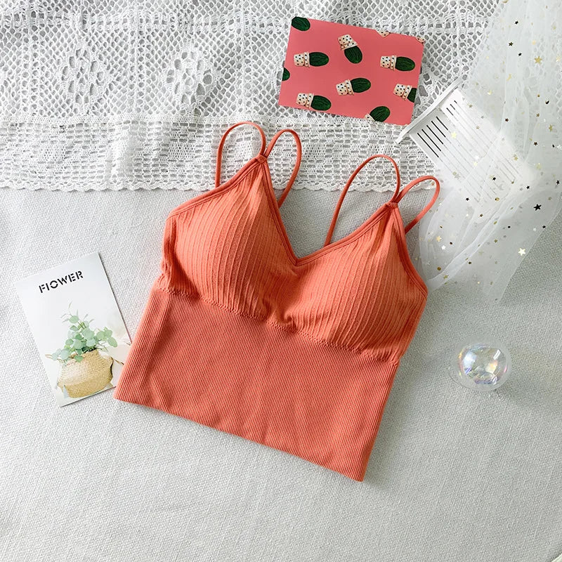Women Crop Top Tank Top Female Top Seamless Underwear Camis Comfort Wireless Bras Top Removable Pads Female Camisole