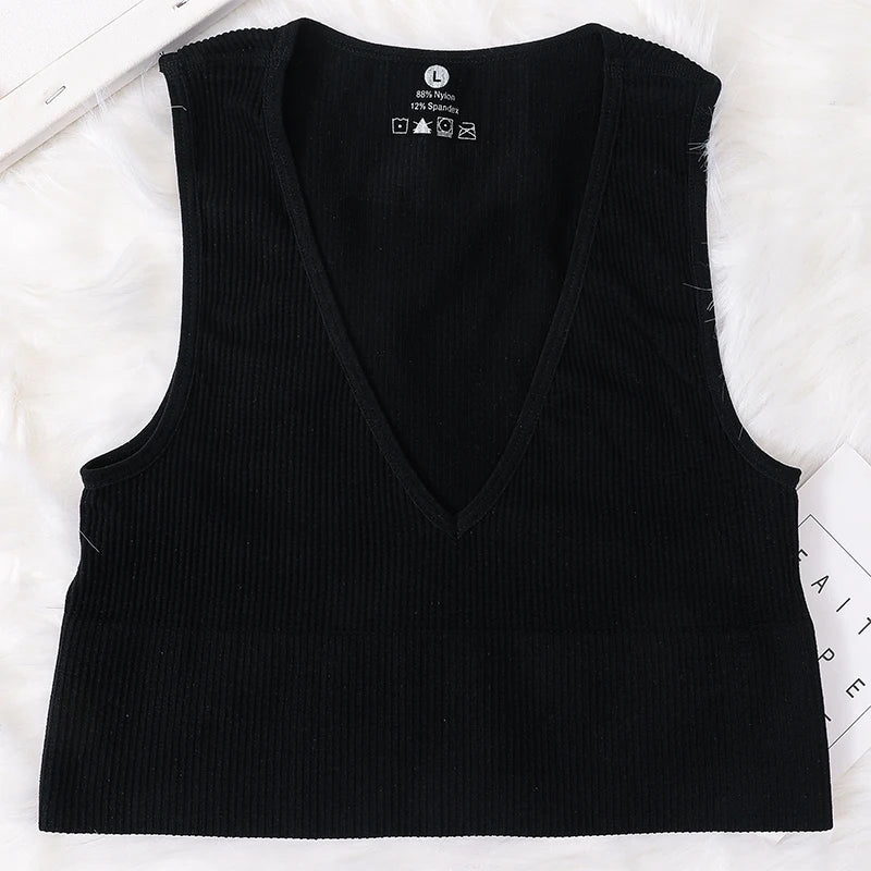 Women Crop Top Sexy Seamless Underwear Female Fitness Sleeveless Camisole Plunge Bralette Sports Cropped Tops Lingerie