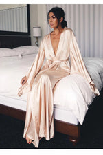 Summer Long Maxi Party Dress 2021 VONDA Sexy V Neck Long Sleeve Solid Dresses Bohemian Vestidos Femme Satin Slik Sundress