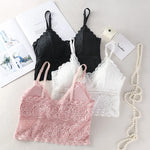 Women Full Floral Lace V-Neck Bralette One Size Scalloped Lace Wireless Camisole Bra Detachable Adjustable Thin Straps Lingerie