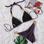 Halter Chains Rhinestone Diamond Bikini Women Swimsuit Female Ribbed Swimwear Two Pieces Bikini set Brazilian Bathing Suit Swim