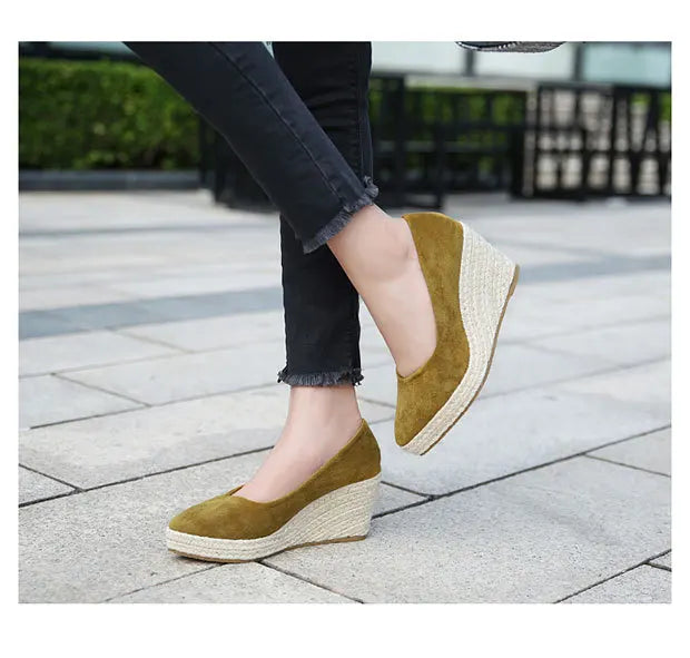 Suede princess women wedge shoes pointed toe pumps high heels platform Mary Jane office lady pumps party espadrilles cute shoesb
