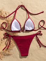 Shell Decoration Ribbed Bikini Women Swimwear Female Swimsuit Two-pieces Bikini Set Halter Strappy Bather Bathing Suit Swim Lady
