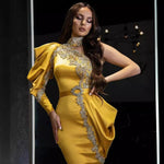 Women Clothing Evening Dress Gold High Collar Dress Cocktail Dress