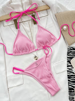 Neon Halter Ribbed Bikini Female Swimsuit Women Swimwear Two-pieces Bikini Set Padded Bather Bathing Suit Swim Lady Beachwear