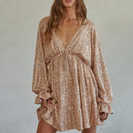 Lace up V neck Sequin Dress Sexy Drape Dress Women Summer