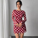 Spring Summer Lady Sexy Polka Dot Backless Mesh Flare Sleeve Mini Dress