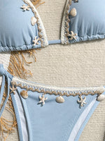 Shell Decoration Ribbed Bikini Women Swimwear Female Swimsuit Two-pieces Bikini Set Halter Strappy Bather Bathing Suit Swim Lady