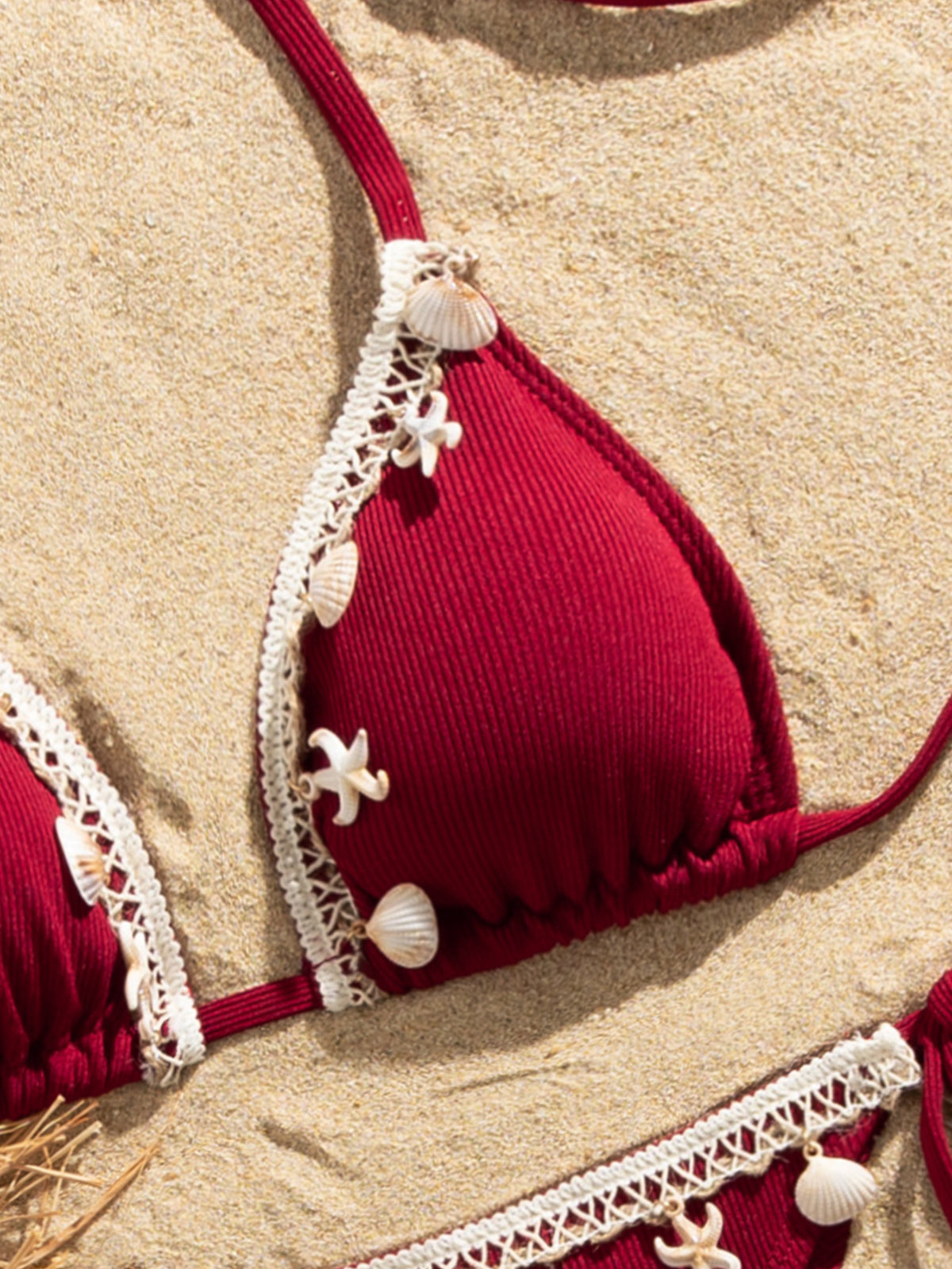 Shell Decoration Ribbed Bikini Women Swimwear Female Swimsuit Two-pieces Bikini Set Halter Strappy Bather Bathing Suit Swim Lady